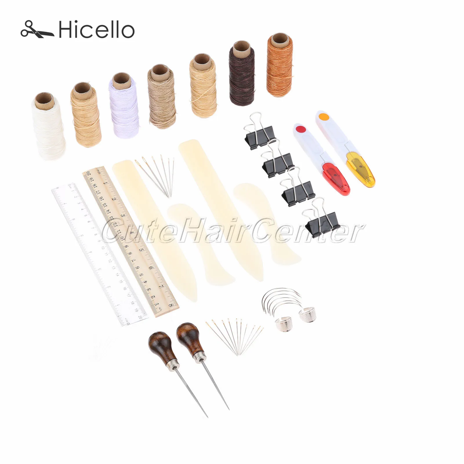 

25pcs/23pcs Leather Craft Hand tool kit set Needle Wax Thread Clip Knife Awl Scissor Ruler Thimble Storage needle bottle Hicello