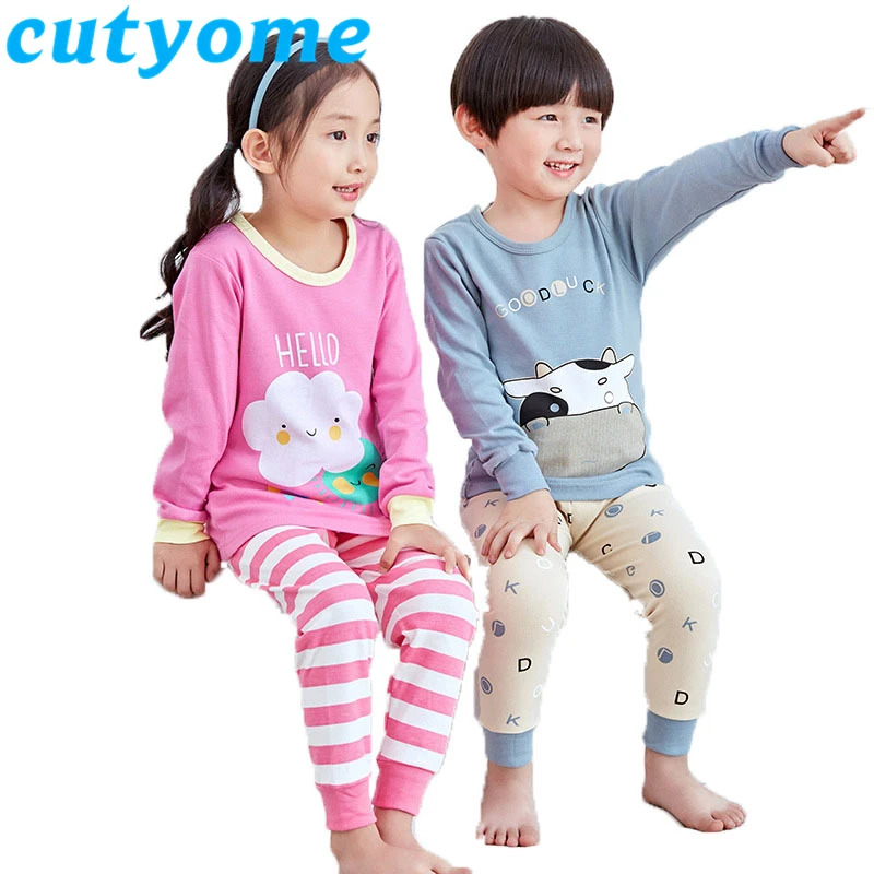 

2019 Kids Pajamas Sets Baby Girl Boys Clothes Cartoon Bear Cat Pijamas Teenage Boys Girls Long Sleeve T-shirt+Pants Pyjamas Sets