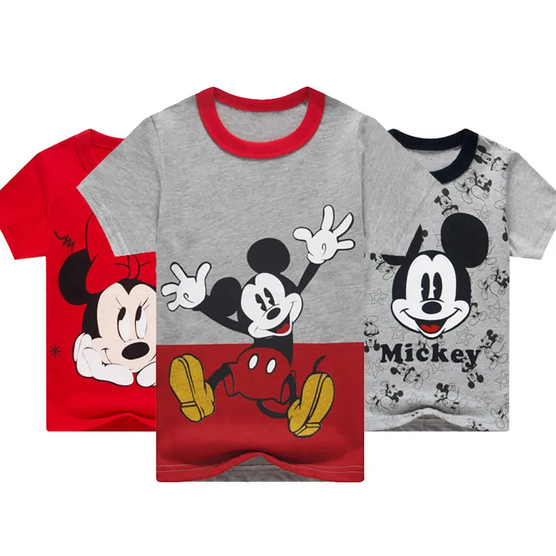 

11 Pattern Children Kids Mickey Cartoon Short Sleeve T-shirt 3-7 Year Boys Girls Cotton Minnie Letter T shirt Baby Girls Clothes