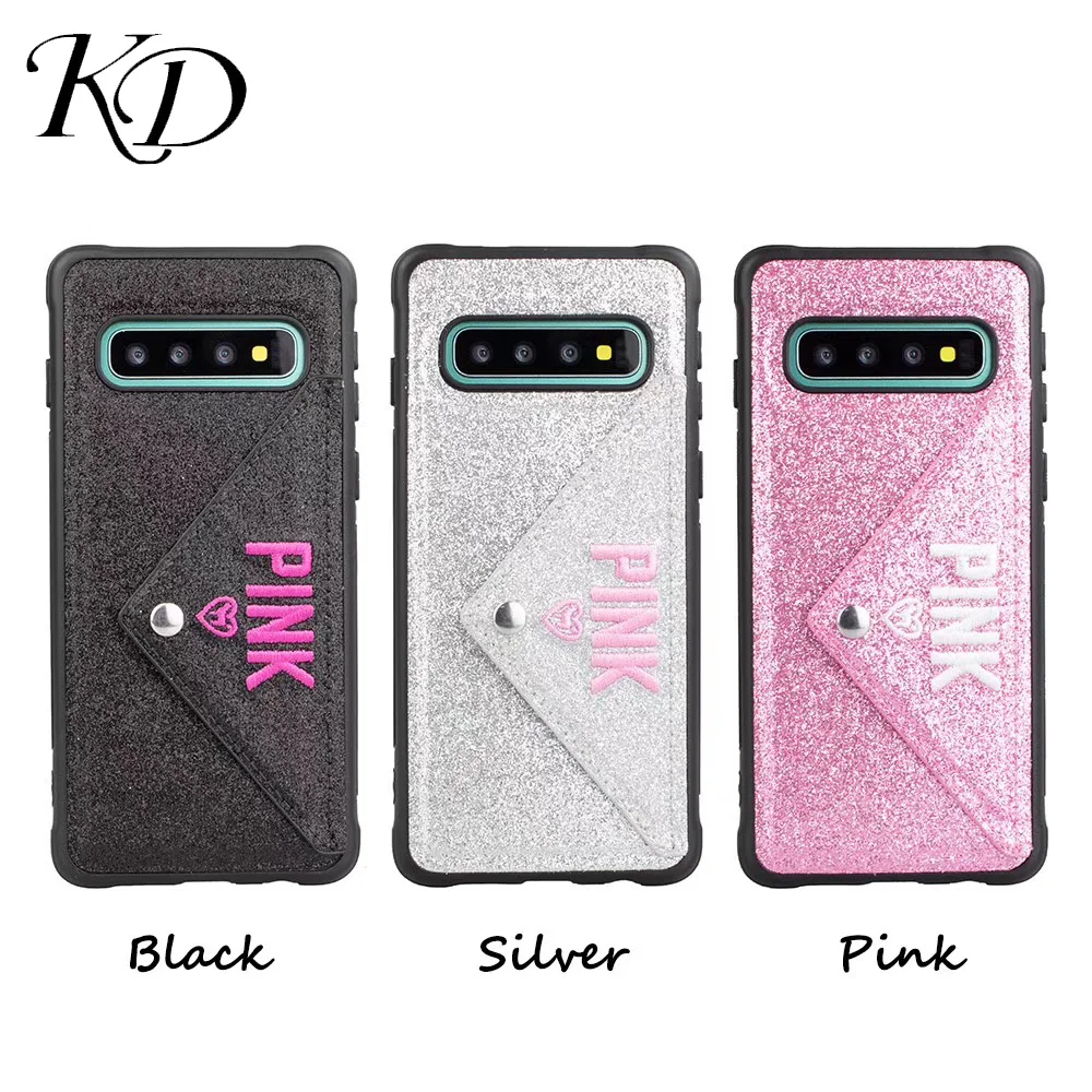 Luxury Brand 3D PINK Letter Women Glitter Phone Case for Samsung Galaxy S8 S9 S10 Plus Note 8 9 Leathe Cover With Card Wallet |