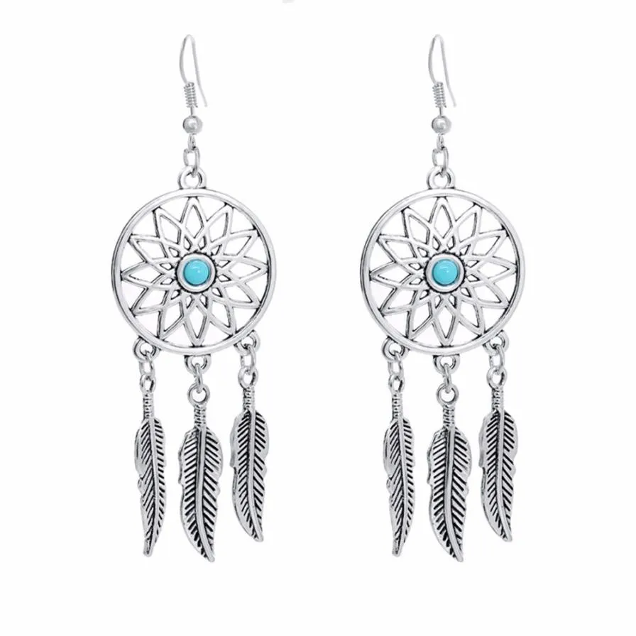 

Moment # N03 2018 New Arrival Free Shipping Bohemian Style Womens Retro Silver Alloy Earrings Indian Dreamcatcher Monkey