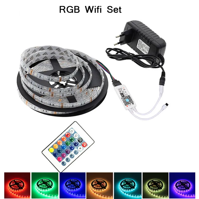 RGB DC 12 В светодиодный светильник, водонепроницаемый 10 м 5 м RGBW RGBWW 5050 60 светодиодный s/M SMD неоновая лента, Светодиодная лента, диод, Wifi контроллер, набор - Emitting Color: RGB Wifi Full set