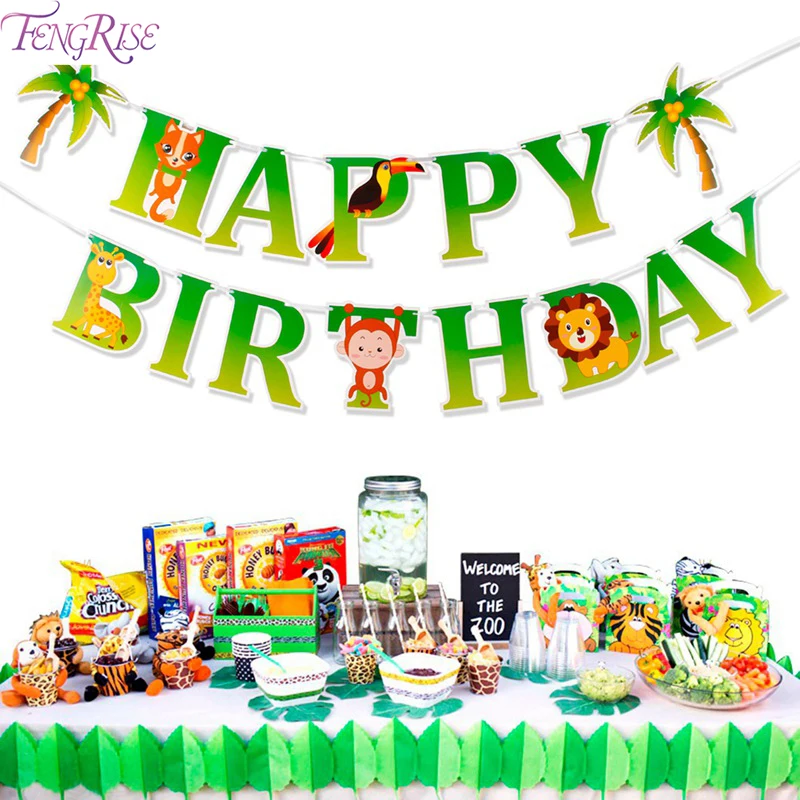 Birthday Party Decorations Kids Jungle Animals Banner Dinosaur