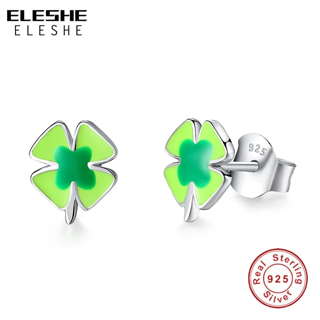 Eleshe Four Leaf Clover Earrings Stud Women 100 925 Sterling Eleshe Four Leaf Clover Earrings Stud Women 100 925 Sterling Silver Jewelry