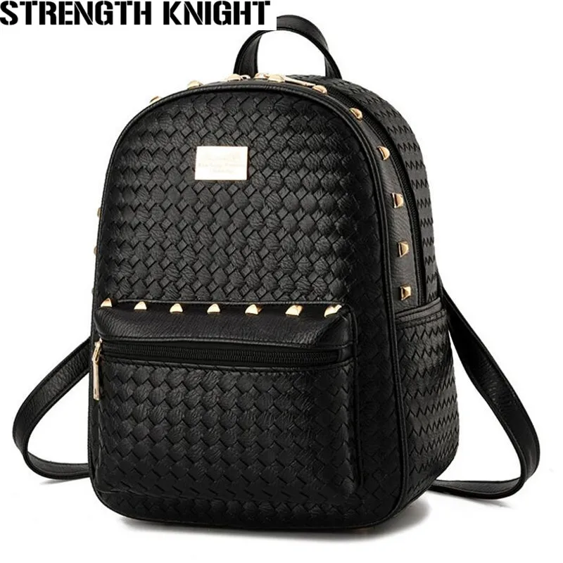 

Women Backpack Rivet PU Leather Backpack Women 2017 School Bags for Teenagers Casual Weave Travel Bag Mochila Escolar