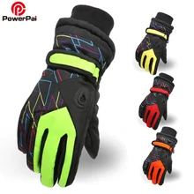PowerPai зимние теплые сноуборд лыжные перчатки дети снег Горные лыжи снегоходные перчатки для мальчиков девочек водонепроницаемый guantes детей
