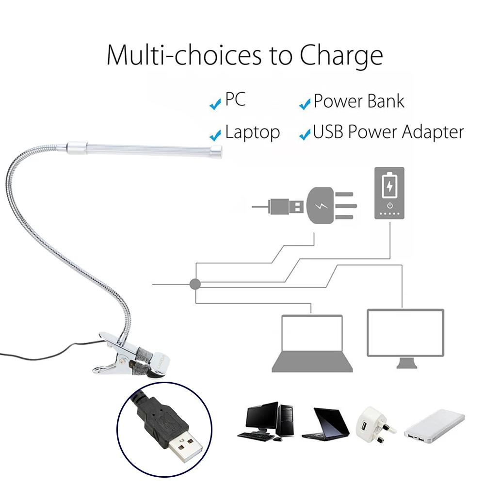Lixada Ночной светильник 10 Вт Светодиодный светильник с зажимом для защиты глаз настольная лампа для чтения с питанием от USB Гибкий портативный Диммируемый 36 светодиодный s