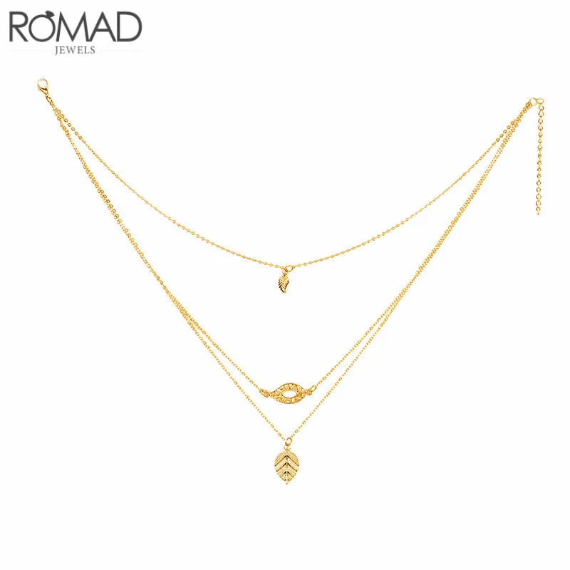 

GS Multilayer Stainless Steel Women Necklaces Pendants Leaf Necklace Wedding Gold Chain Necklace Party Collares Largos Femme R4
