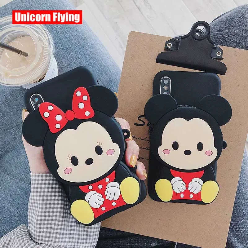 

LinXiang Lovely Mickey Mouse Minnie Coin Purse Silicone Soft Phone Case Back Cover For iphone 6 6s 7 8 Plus X XS Max XR