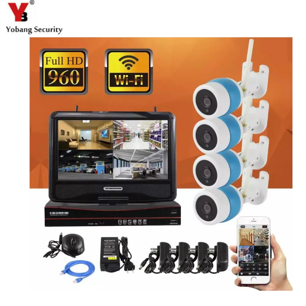 

YobangSecurity 10.1-inch 4CH 960P Wifi Wireless NVR Recorder Security With 4x 960P 1.3MP Waterproof outdoor Bullet Cameras