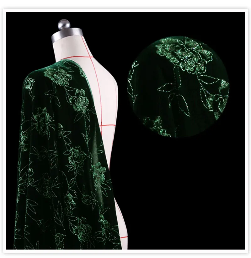 Чистый шелк нижняя часть с бархатной тканью для платья Роскошные Цветочные бронзовые темно-зеленые бархатные шелковые ткани tissu tecidos SP4475