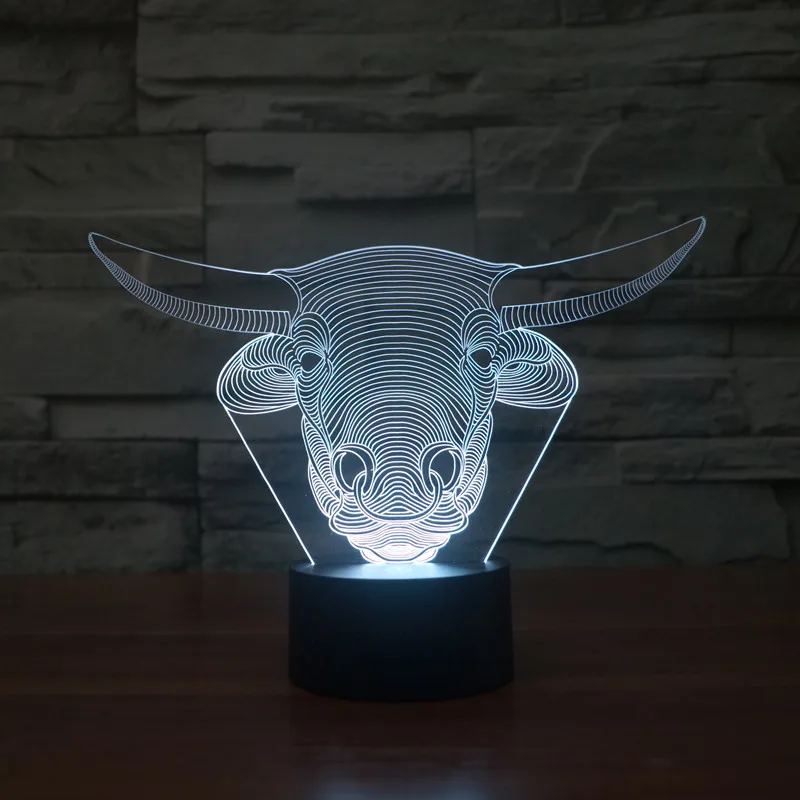 3D Cow Cattle Bovini LED Lamp Atmosphere lamp 7 Color Changing Visual