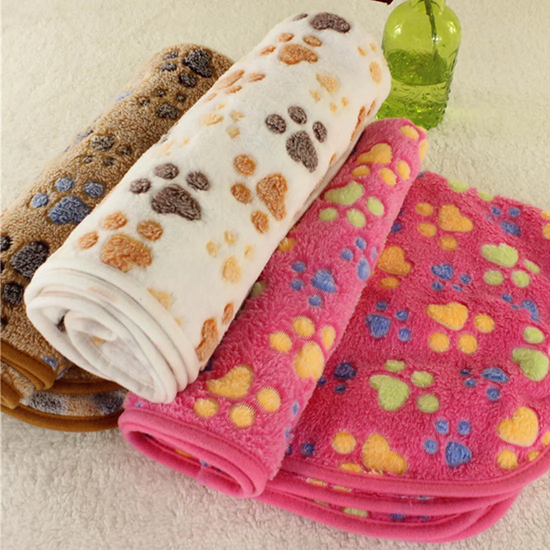 

3 Color Cute Floral Pet Cat Sleep Warm Paw Print Dog Cat Puppy Fleece Soft Dog Blanket Pet Dog Beds Mat 40 X 60cm