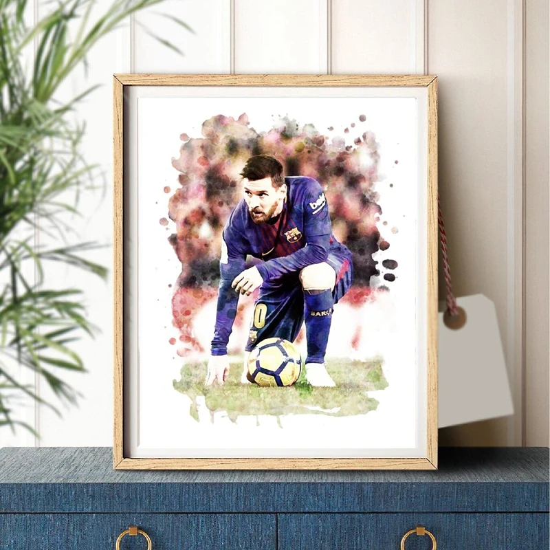 

Lionel Messi Poster Canvas Prints Sports Soccer Star Leo Messi Watercolor Art Painting Boys Room Wall Decor Gifts for Boys
