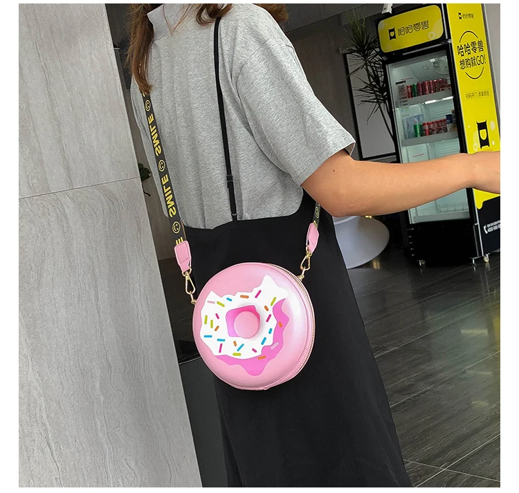 3 Color Fun Cartoon Smiley Shoulder Strap Donut Design Girl's Round Shoulder Bag Handbag Crossbody Bag Women Casual Totes Pouch