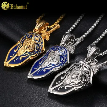 

Bahamut WoW Alliance Knight Sword Shield Men Jewelry Pendant Necklace
