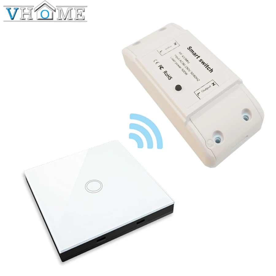 VHome сенсорный пульт дистанционного управления беспроводной RF 433 МГц релейный приемник Источник питания постоянного тока 170 v-250 v 5A контроллер передатчика - Цвет: White 1 gang