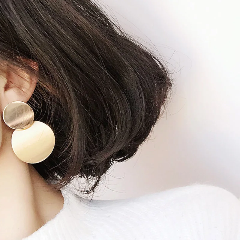 Punk Double Hanging Smooth Circle Metal Round Coin Disc Drop Dangle Earrings For Women Jewelry Simple Geometric XM07 | Украшения и