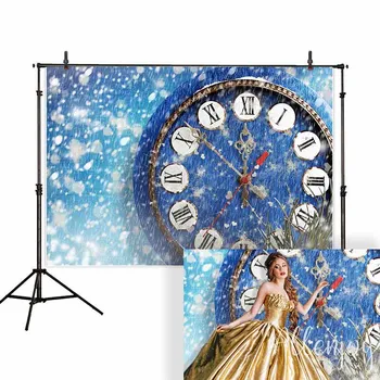 

MEHFOTO Background for Photo Studio Christmas Snow Blue Clock New Year Princess Backdrop Photography Photocall Photobooth