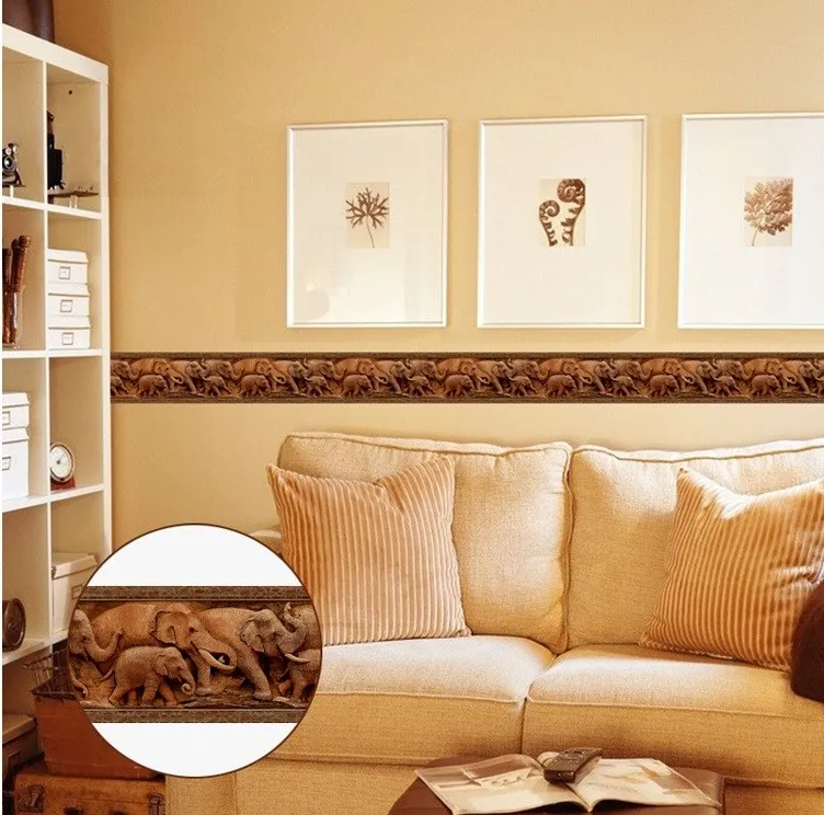 

Waistline vinyl self adhesive papers waterproof waist lines bathroom kitchen wallpapers borders Wallpaper border Elephant