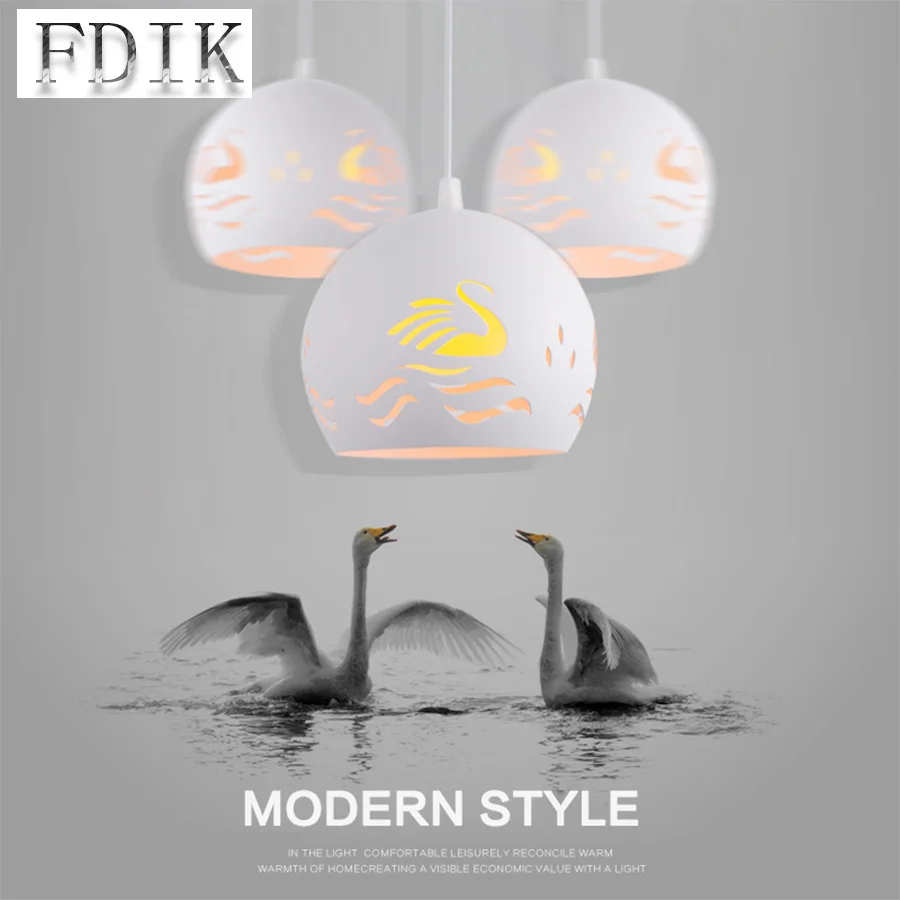 

Swan LED Chandeliers Simple Modern Art Fashion Wrought Iron Three Round Dining Creative Personality Restaurant Bar Lighting