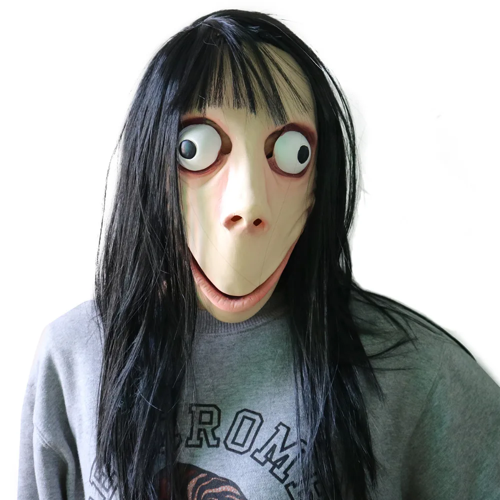 

Momo Mask Scary Hacking Challenge Whale Game Mask Halloween Costume Mask with Wig for Adult