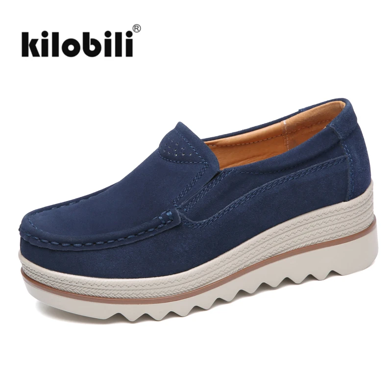 Туфли kilobili женские на плоской платформе лоферы замша кожа без застежки танкетка