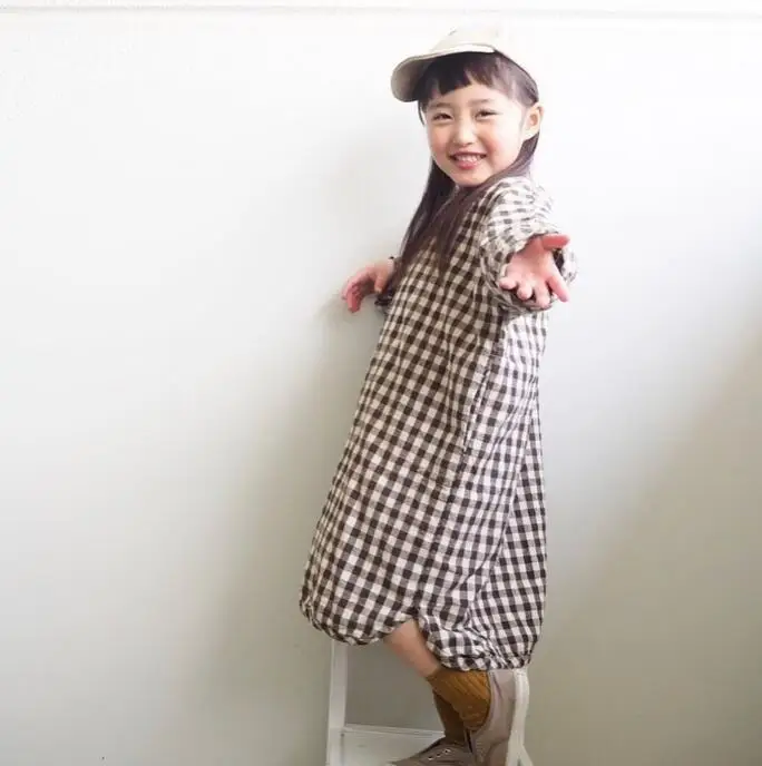 

Girls fall long-sleeved dress cotton plaid long pencil-skirt dress dress elegant