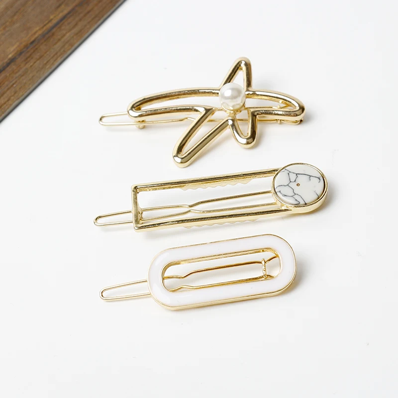 

Three pcs Hair Clips Crystal Stars Circle Pearl Fashion Barrettes tiara Metal Hairpin Women Head Hair Jewelry Accessories