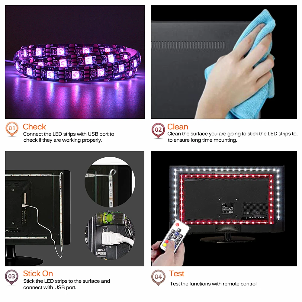 2835 Ribbon RGB USB LED Strip Light 5050 USB Tira LED 5V Flexible Neon RGB Tape Fita Led Lights TV Backlight Background Lighting