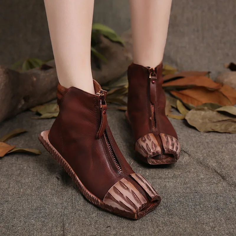 

Personality retro shoes leather spring and autumn 2018 new old handmade shoes front zipper first layer of leather shoes