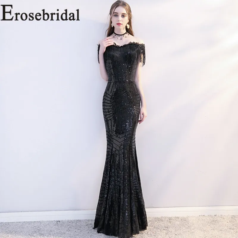 

Erosebridal New Arrival 2019 Black Sexy Evening Dress Mermaid Evening Gown off the Shoulder Formal Party Women Backless Dress