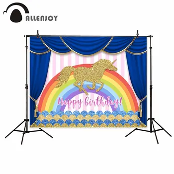 

Allenjoy photography backdrop Rainbow Wave Unicorn Child Baptism Birthday new background photocall customize photo printer