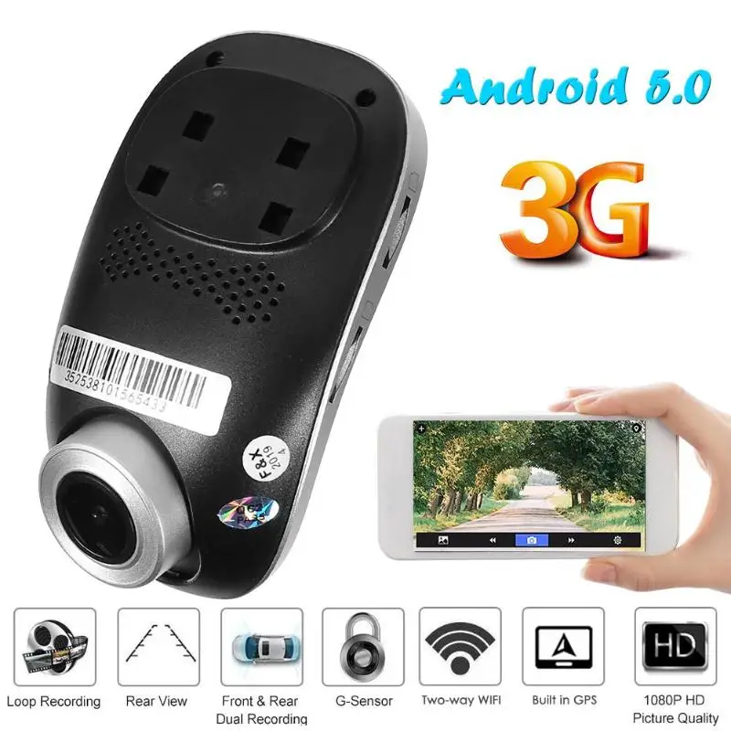 

Phisung C1 FHD 1080p Car DVR Camera 3G WiFi Android 5.0 Dual Lens Dashcam