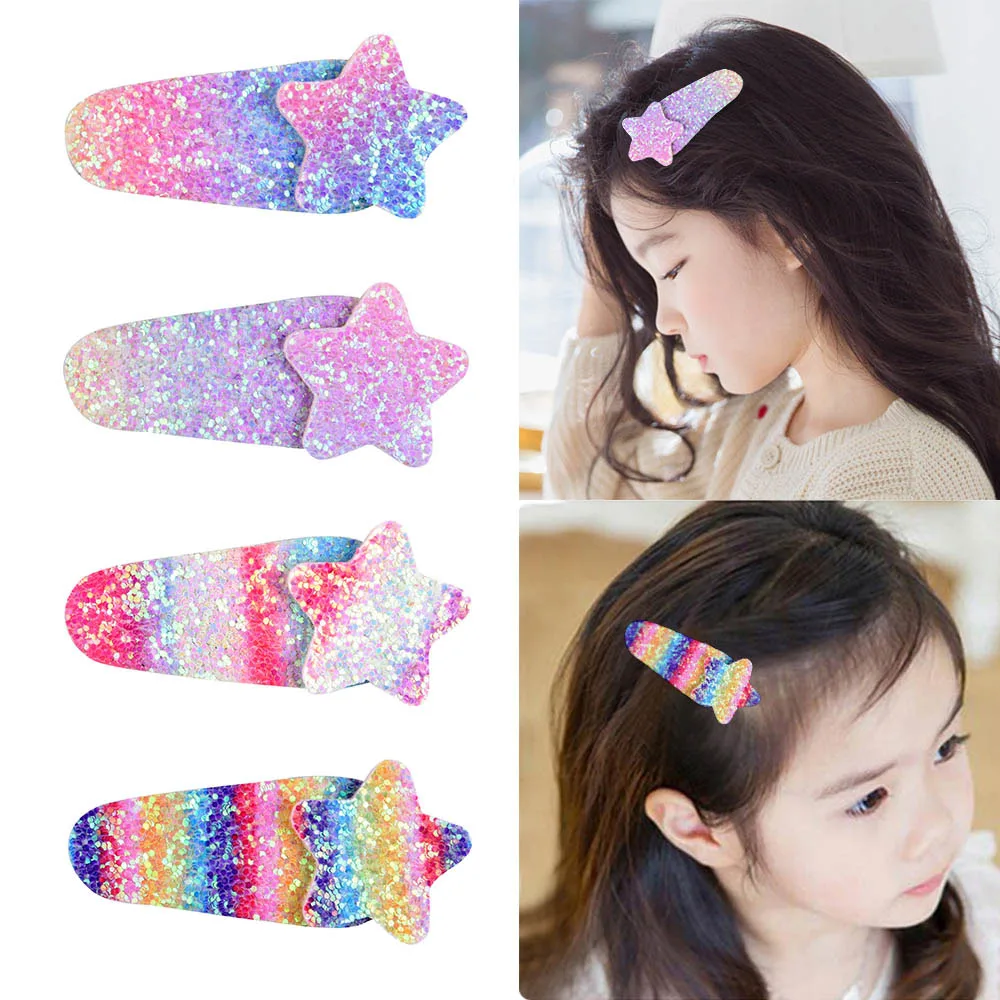 

2PC Unicorn Clip Rainbow Candy Color Hair Clips Glitter Girl Hairpin Summer Cartoon Hair Accessories Fashion Printing Hair Clips