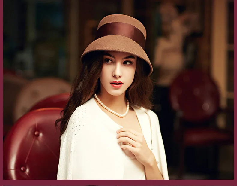Женская винтажная шляпка-«колокол» из фетра FS, шляпка из шерсти с широкими полями, коричневого цвета, на осень/зиму