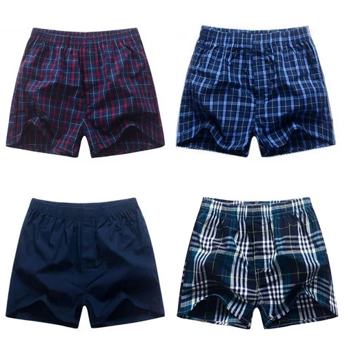 100% Cotton 4 Pcs Men's panties Underwear male Boxers Shorts Casual Sleep  Underpants Plaid Loose Comfortable Homewear Striped - AliExpress