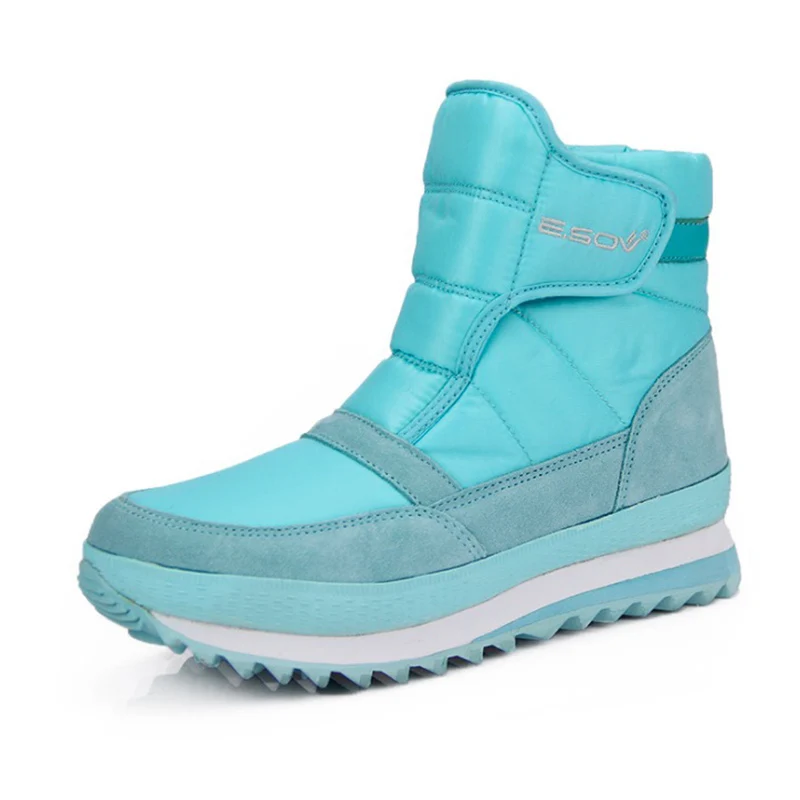 Женские ботинки; коллекция года; Модные женские зимние ботинки; водонепроницаемые Нескользящие теплые плюшевые женские ботинки; ботильоны на плоской платформе - Цвет: light blue boots