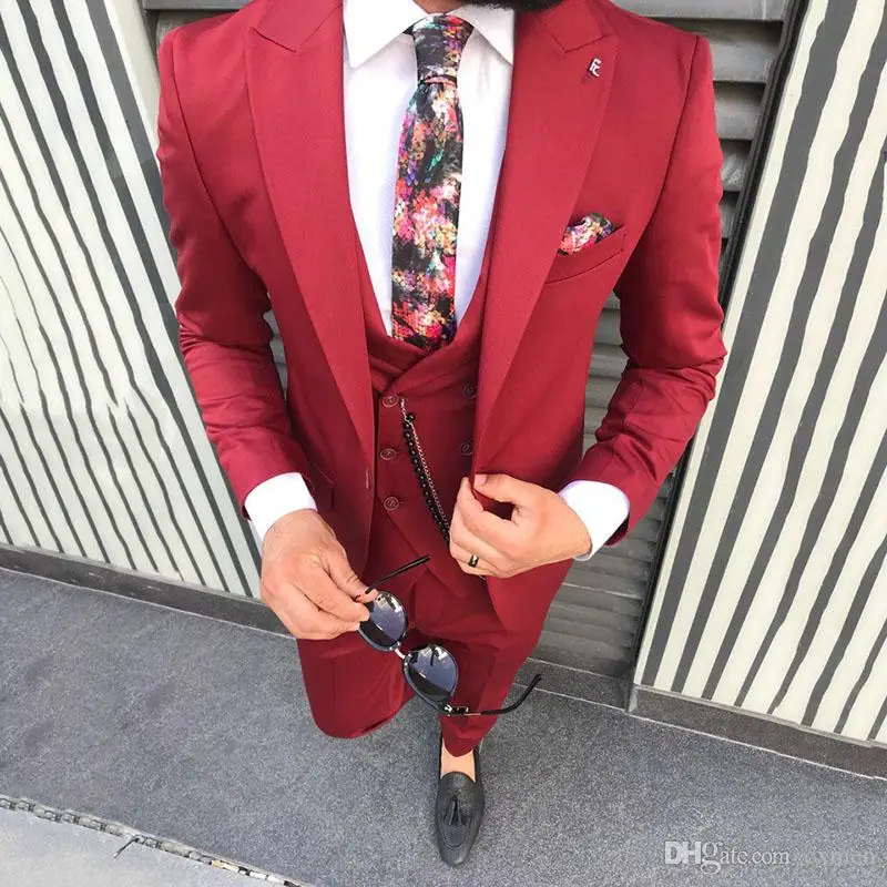 Latest Designs Burgundy Wedding Suit Mens Classic Suit Blazer Jacket Pants Slim Fit Groom Tuxedos Handsome Costume Homme Prom