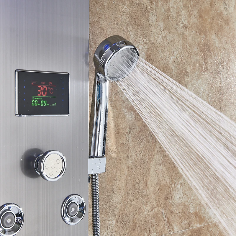 Черный матовый золотой душ колонна кран светодиодный светильник ванная комната Ванна Душевая система спа распылитель для массажа температура экрана шоу