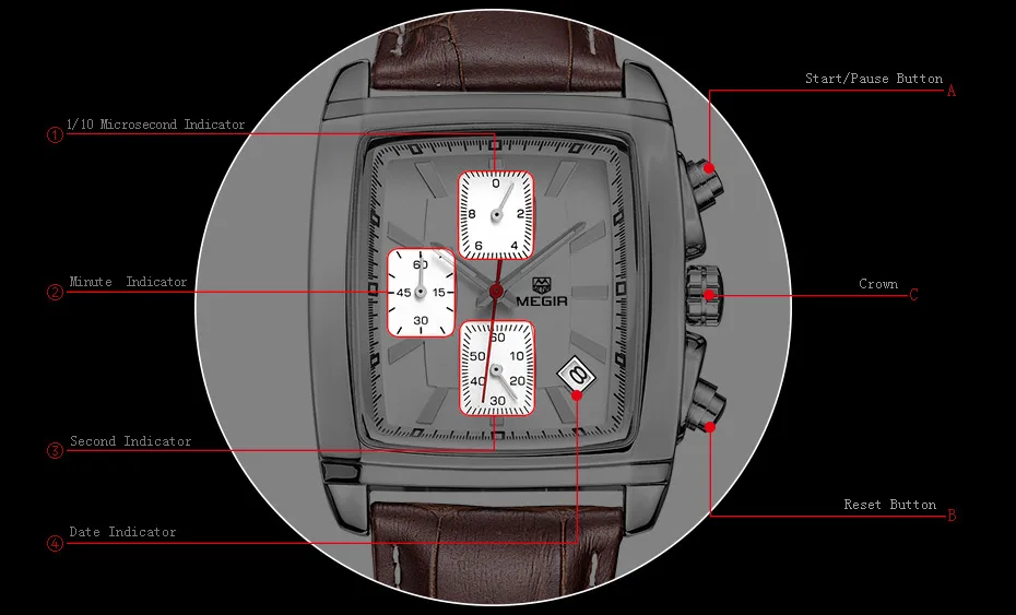 Montre en cuir, Montre décontracté multifonctionnelle