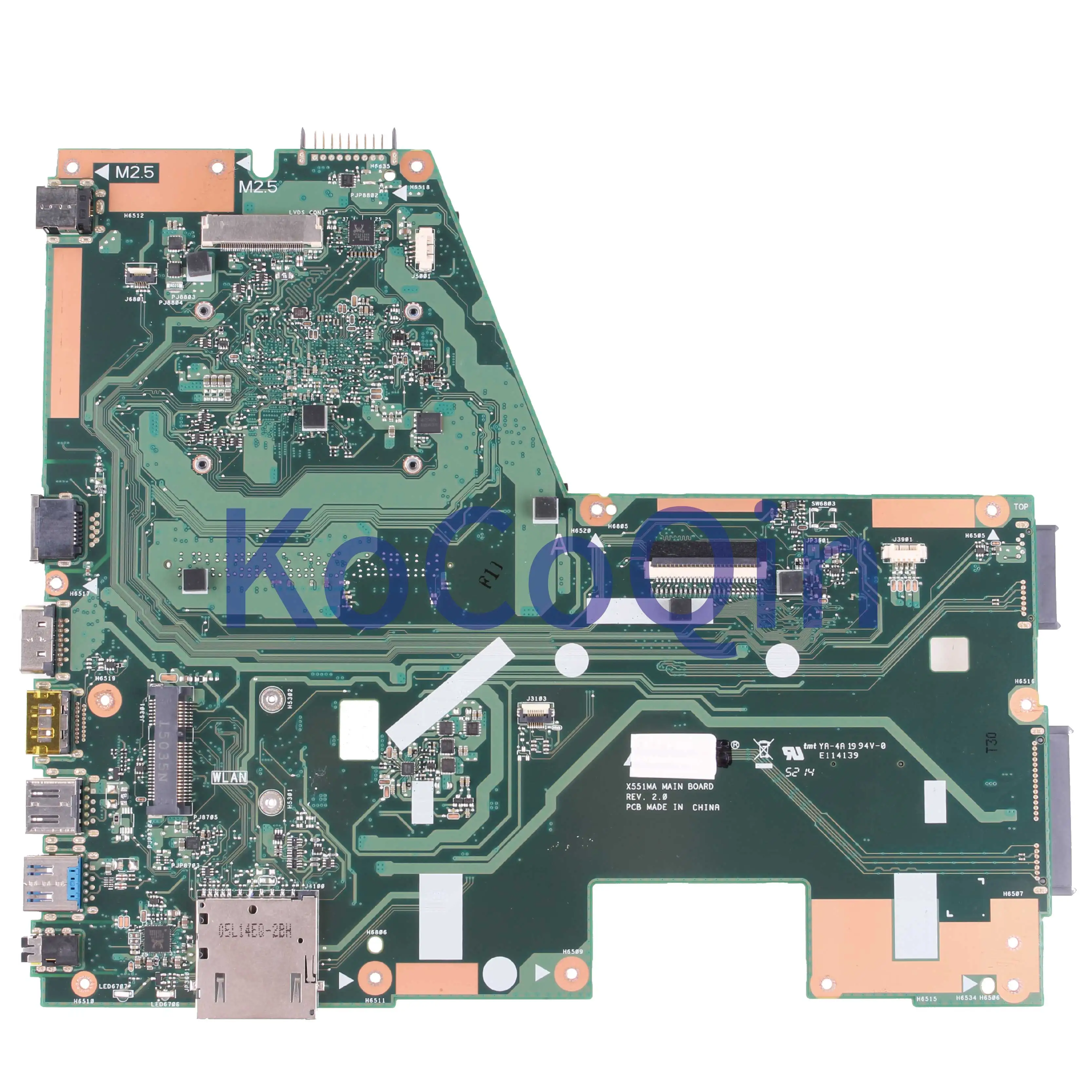 Placa-mãe Portátil para Asus X551ma Notebook Mainboard Rev.2.0 Sr1yjs D550m F551m X551ma N2820 N2830 - Imagem 3