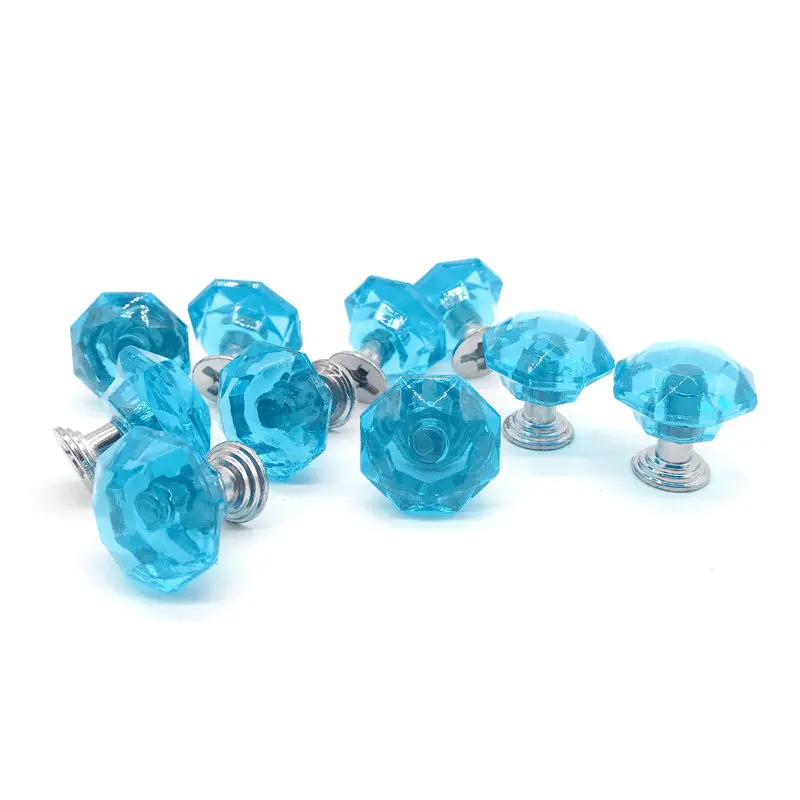 10pcs Blue 24mm Flat Round Crystal Glass Knobs Cupboard Drawer
