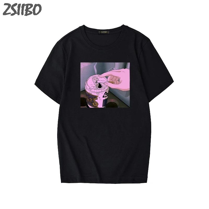 NEW Arrival Sad Anime Vaporwave Print t shirt Aesthetic Japan Otaku Women