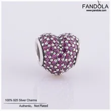 Подлинные серебряные бусины 925 пробы красного цвета со стразами в форме сердца хрустальные подвески для браслет с брелоками Сделай Сам Изготовление ювелирных изделий из драгоценных камней