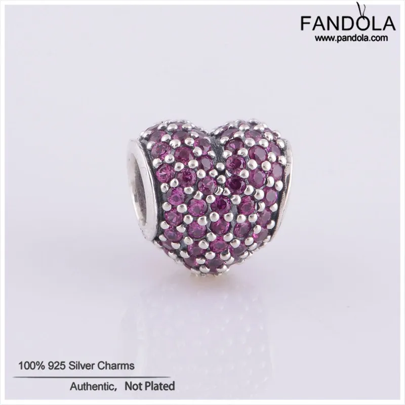 

Authentic 925 Sterling Silver Beads Red Pave Heart Crystal Charms for DIY Charms Bracelet Fine Jewelry Making