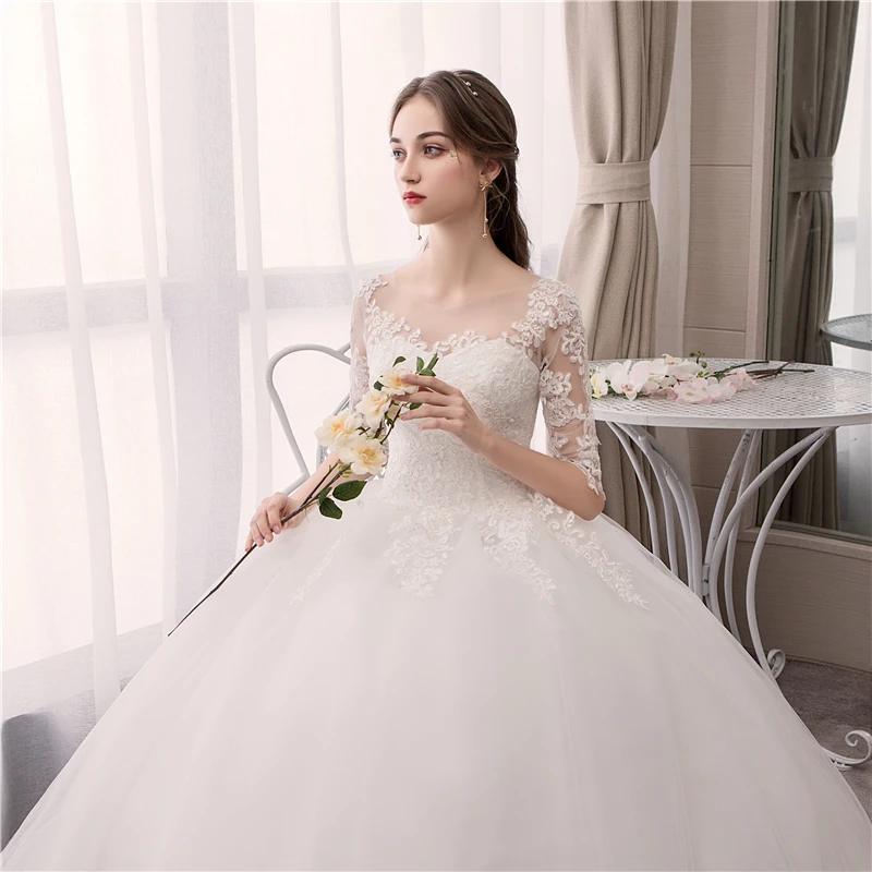 Элегантное простое кружевное свадебное платье Robe De Mariee с круглым вырезом и открытой спиной, бальное платье с аппликацией, свадебное платье, Vestido De Noiva, большие размеры 35