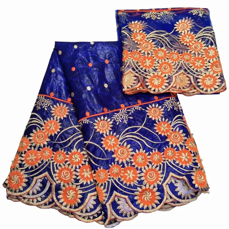 

Latest Africa Lace Fabric Embroidered Bazin Riche Getzner with Lace For Women Clothes 5 Yards+2 Yards Cotton Tulle Lace HL052905
