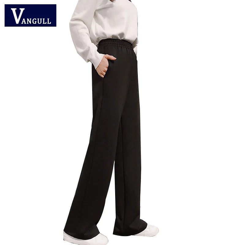 Women Loose Long Straight Pants Elegant Wide Leg Elastic