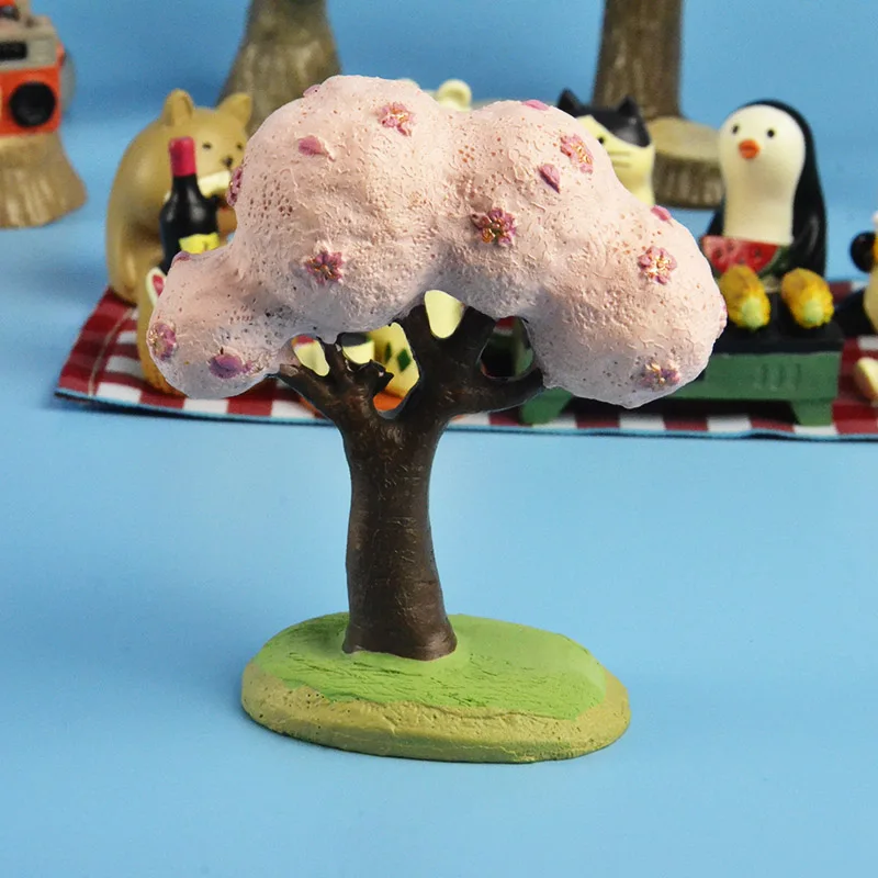 Япония каваи мультфильм Животные go picnic миниатюрный Сакура экран дерево лужайка пень Горячая весна татами Дерево отверстие Свадебная мебель игрушка - Цвет: Sakura tree grass